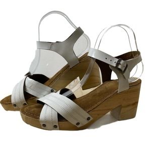 Urban Outfitters White Cross Strap Wood Platform Heel Women's Size 9